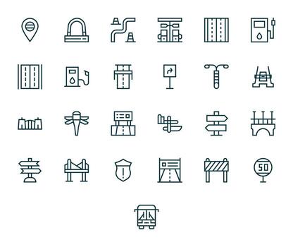 25 Pixel Optimized Icons themed around Highway in Retina Ready Regular Line format vector