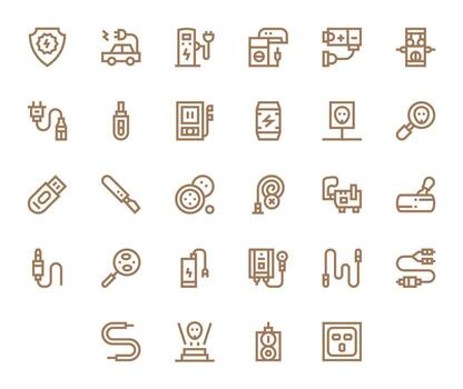 28 Grid Fitted Bold Line Icons designed for Plug Interface vector