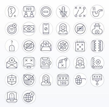 32 128x128 Icons for Blocked in Pixel Optimized Thin Line Format vector