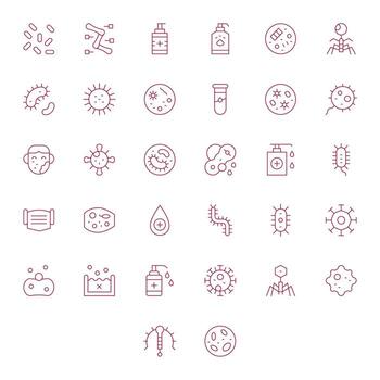 Bacteria Icon Set with 32 Thin Line High Resolution Grid Fitted Graphics vector