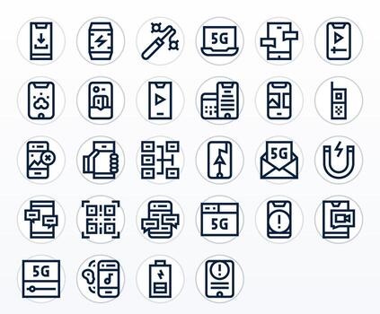 28 Editable High Resolution Icons for Smartphone in elegant Bold Line design vector