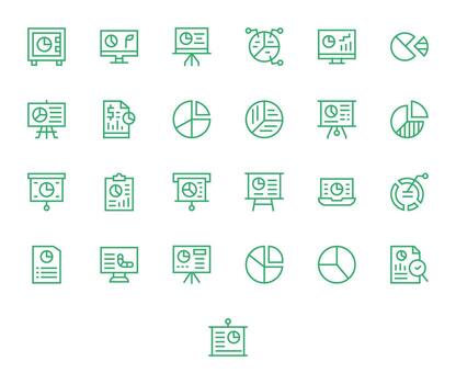 Pie Chart Professional Set with 25 Regular Line PIXEL Perfect 64x64 Icons vector