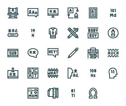 Typography Icon Library with 28 Bold Line High Resolution Pixel Aligned Designs vector