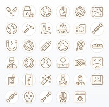 Broken Professional Set with 35 Regular Line Pixel Aligned High Resolution Icons vector