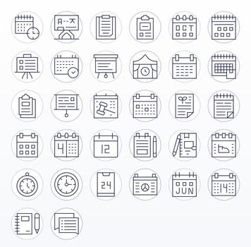 32 Delgado línea íconos desde agenda en 256x256 píxel optimizado calidad vector