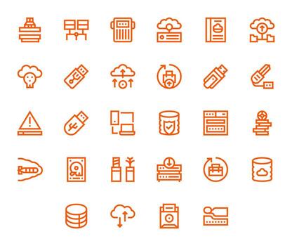 Data Backup Icon Set with 28 Bold Line Retina Ready PIXEL Perfect Graphics vector
