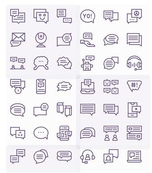 42 256x256 Regular Line Icons for Chat with Pixel Aligned precision vector