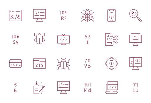 24 Delgado línea editable íconos hecho a mano para código retina Listo aplicaciones vector