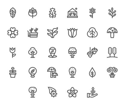 Botany Icon Toolkit featuring 28 Pixel Aligned 128x128 Bold Line elements vector