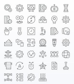 40 Thin Line Icons for Process in crisp High Resolution Grid Fitted resolution vector