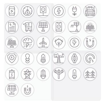 32 Thin Line Icons for Electricity in crisp High Resolution Detail Enhanced resolution vector