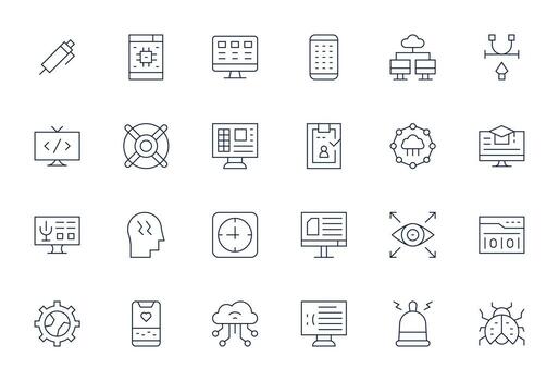 solicitud escalable conjunto presentando 24 cuadrícula equipado Delgado línea 128x128 íconos vector