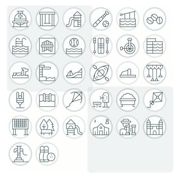 32 Thin Line PIXEL Perfect Icons tailored for Recreation 128x128 interface vector