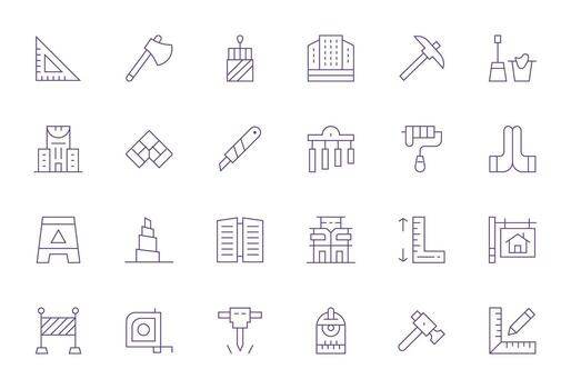 24 Thin Line Pixel Optimized Icons crafted for Construction 256x256 applications vector