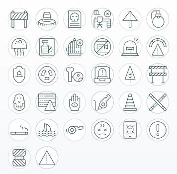 Caution 64x64 Icon Pack with 32 Thin Line Pixel Optimized Elements vector