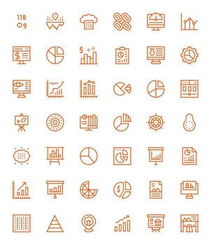 Data Visualization Icon Set with 42 Regular Line High Resolution Detail Enhanced Graphics vector