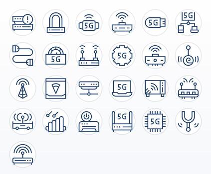 25 Icons for Modem optimized in Display Perfect 128x128 Regular Line resolution vector