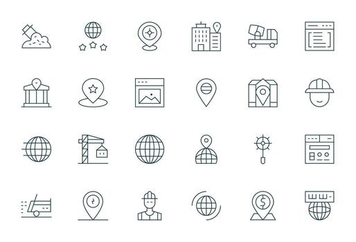 sitio exhaustivo haz con 24 detalle mejorado Delgado línea alto resolución íconos vector