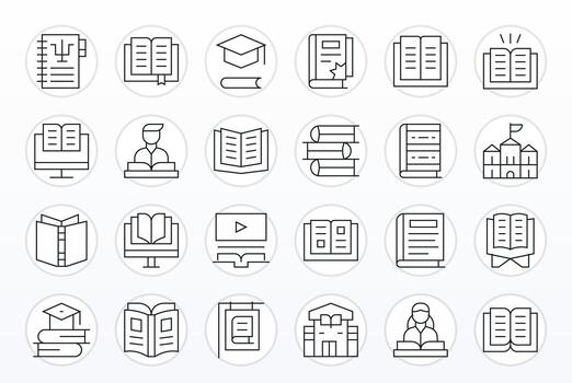 24 Thin Line Display Perfect Icons crafted for Textbook 64x64 applications vector