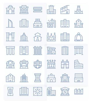 Architecture Digital Pack containing 42 Editable Regular Line 256x256 Icons vector