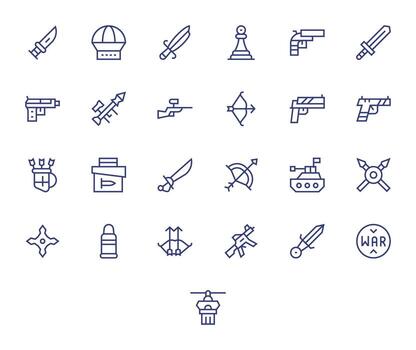 25 Icons for Tactical featuring High Resolution Pixel Optimized Regular Line Graphics vector