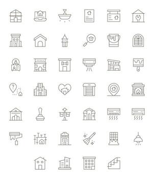 40 Delgado línea íconos diseñado para casa en alto resolución píxel optimizado formato vector