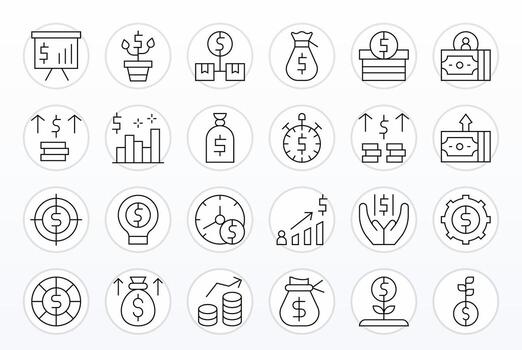 Earnings Scalable Set featuring 24 Display Perfect Thin Line 128x128 Icons vector