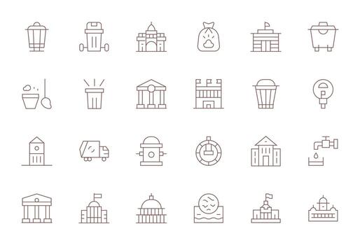 24 Pixel Optimized Thin Line Icons designed for Municipal Interface vector