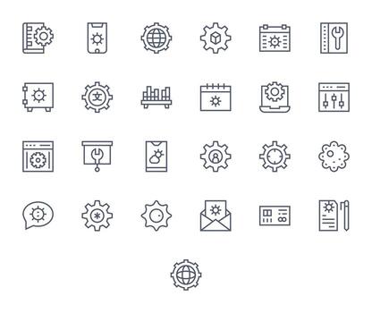 configuración icono colección presentando 25 editable alto resolución regular línea diseños vector
