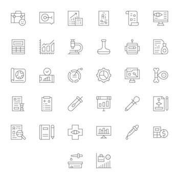 Thin Line Pixel Optimized Icons from Analysis Set with 32 128x128 Icons vector
