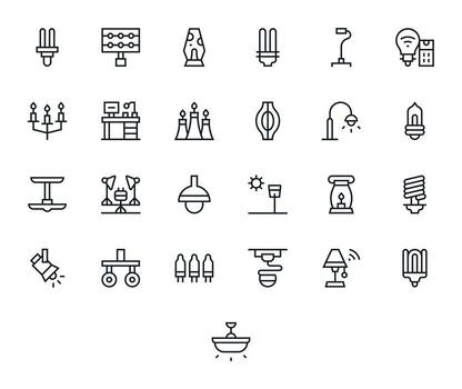 25 Grid Fitted Regular Line Icons designed for Lighting Interface vector