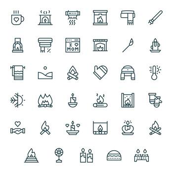 Warmth Graphics Pack including 35 Regular Line High Resolution Editable Icons vector