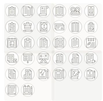 32 Delgado línea cuadrícula equipado íconos hecho a mano para notas 64 x 64 aplicaciones vector