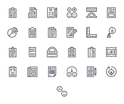 Survey Design Icons featuring 25 Pixel Aligned Regular Line Style vector