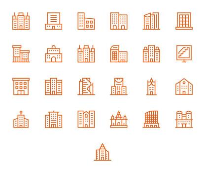 oficina edificio icono arsenal con 25 128x128 regular línea píxel optimizado diseños vector