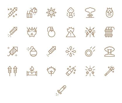 Explosion Visual Pack containing 25 Regular Line Display Perfect Icons vector