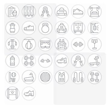 32 PIXEL Perfect Thin Line Icons designed for Gym Interface vector