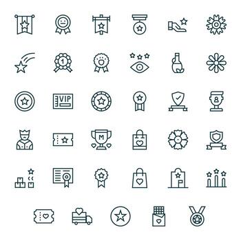 35 Regular Line Icons for Premium in crisp 256x256 Grid Fitted resolution vector