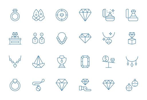 Thin Line Style Gemstone Icons with 24 High Resolution Grid Fitted Designs vector