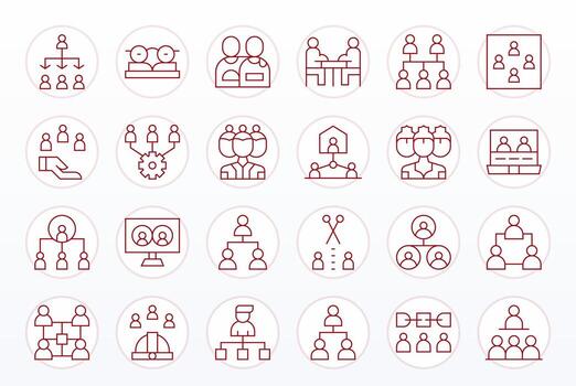 24 Thin Line Icons for Employees in crisp 64x64 Pixel Optimized resolution vector