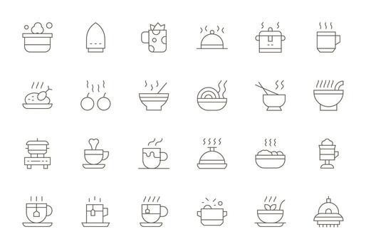 Steaming Comprehensive Bundle with 24 Editable Thin Line 256x256 Icons vector