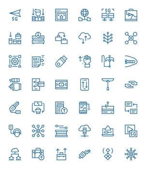 42 Regular Line Icons for Data Transfer in crisp 128x128 PIXEL Perfect resolution vector