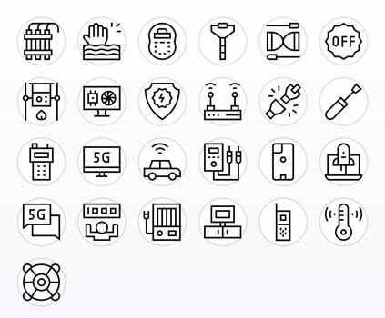 dispositivo prima haz con 25 alto resolución monitor Perfecto regular línea íconos vector