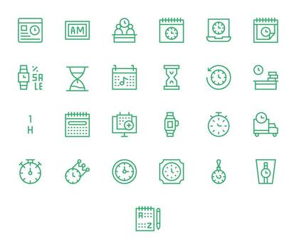 25 Editable High Resolution Icons for Time in elegant Regular Line design vector
