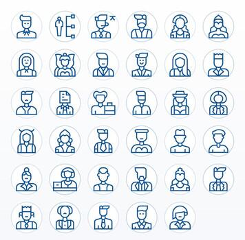 35 Pixel Aligned Icons themed around Manager in Retina Ready Regular Line format vector
