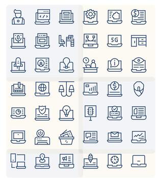 ordenador portátil icono conjunto con 42 regular línea 256x256 píxel Perfecto gráficos vector