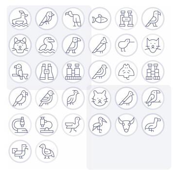Zoology Pixel Optimized Set with 32 64x64 Thin Line Icons vector