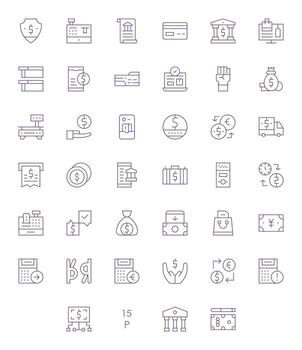 40 Grid Fitted Thin Line Icons designed for Payment Interface vector
