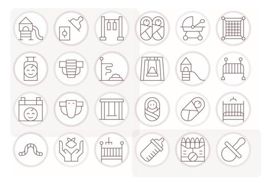 24 Icons for Childcare featuring 256x256 Pixel Optimized Thin Line Graphics vector