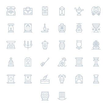 antiguo escalable conjunto presentando 32 cuadrícula equipado Delgado línea 256x256 íconos vector